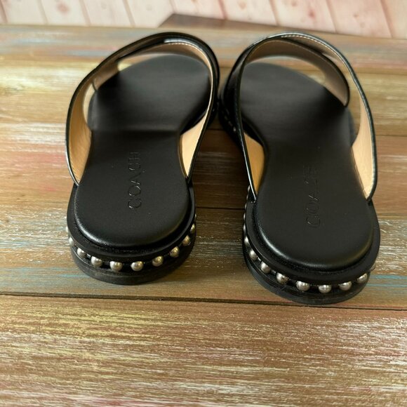 COACH Hailey Black Leather Bead Chain Studded Slide Sandals - US 6 - Picture 4 of 16